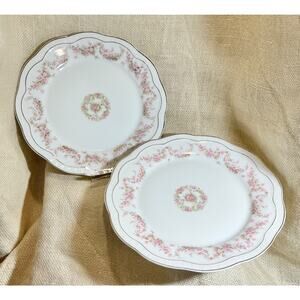 2 vintage Z. S. & C Orleans Pink Rose 9 1/2 inch scalloped edge dinner plates
